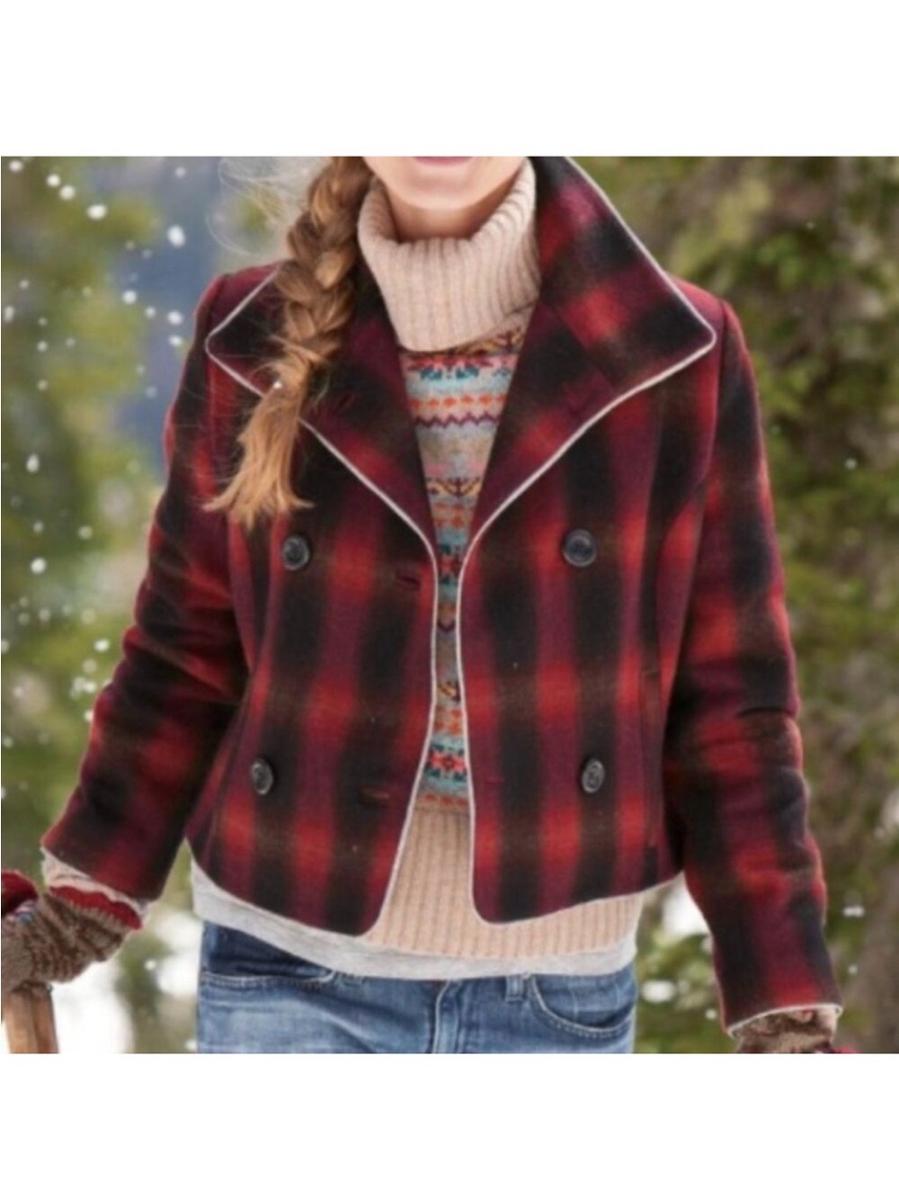 Sundance Retro Ombré Plaid Wool Blend Jacket in Red Size 2